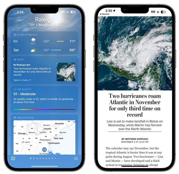 连南苹果14维修分享iPhone 14手机如何看天气时顺带看新闻 