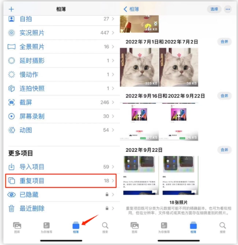 连南苹果手机维修分享iOS 16 中相册重复项目功能使用方法 